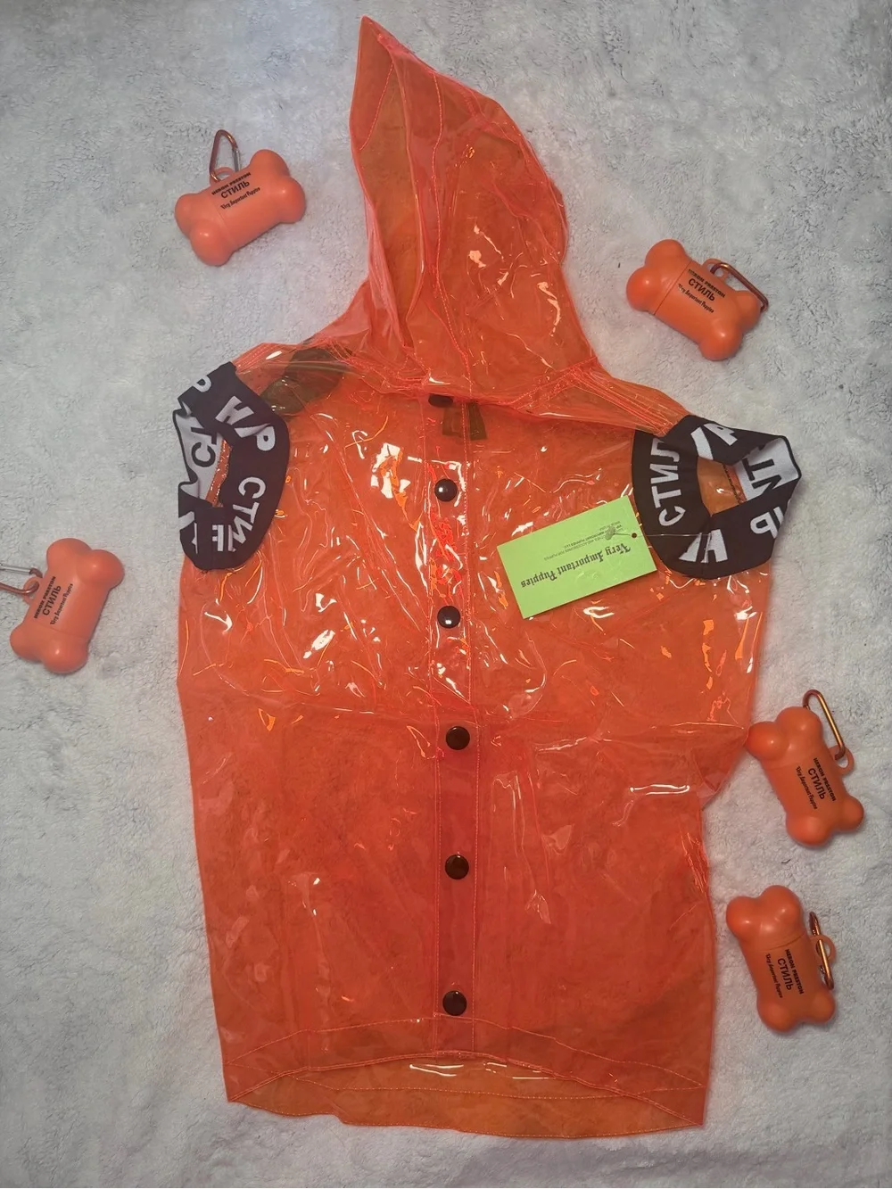 Heron Preston & Very Important Dogs - Clear Orange Rain Coat For Dog, Size XL
